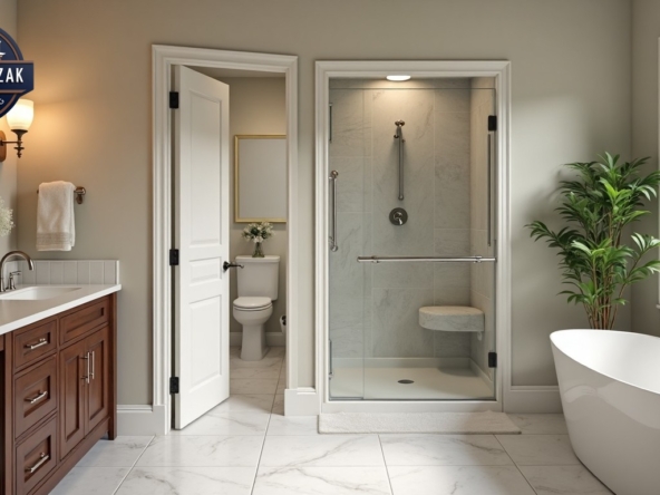 An elegant bathroom featuring stylish universal design elements
