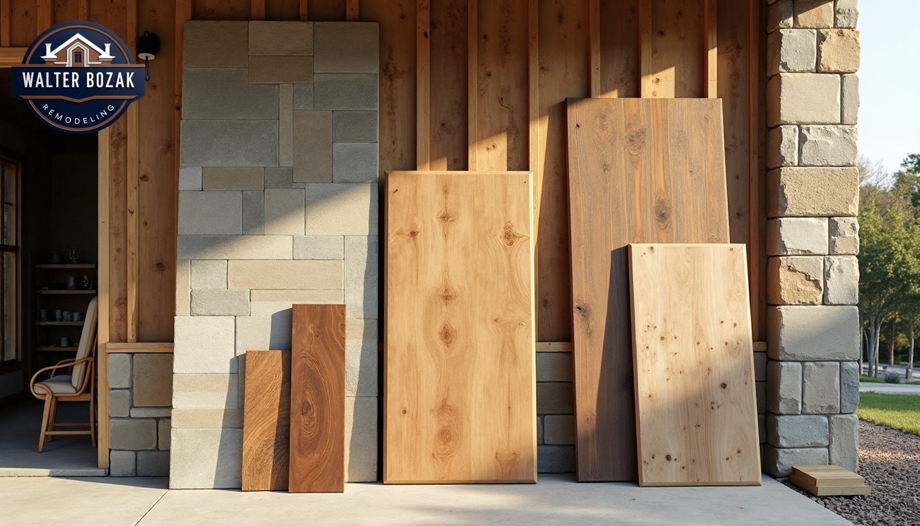 View of locally sourced materials used in remodeling