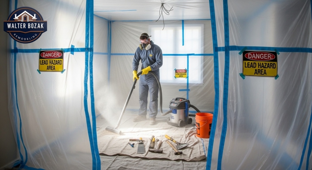 Professional contractor in proper safety equipment